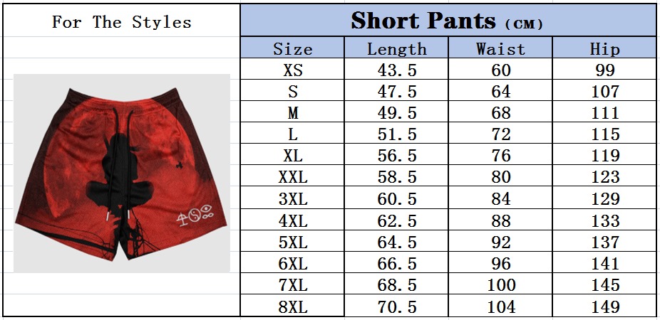 Short Size Chart